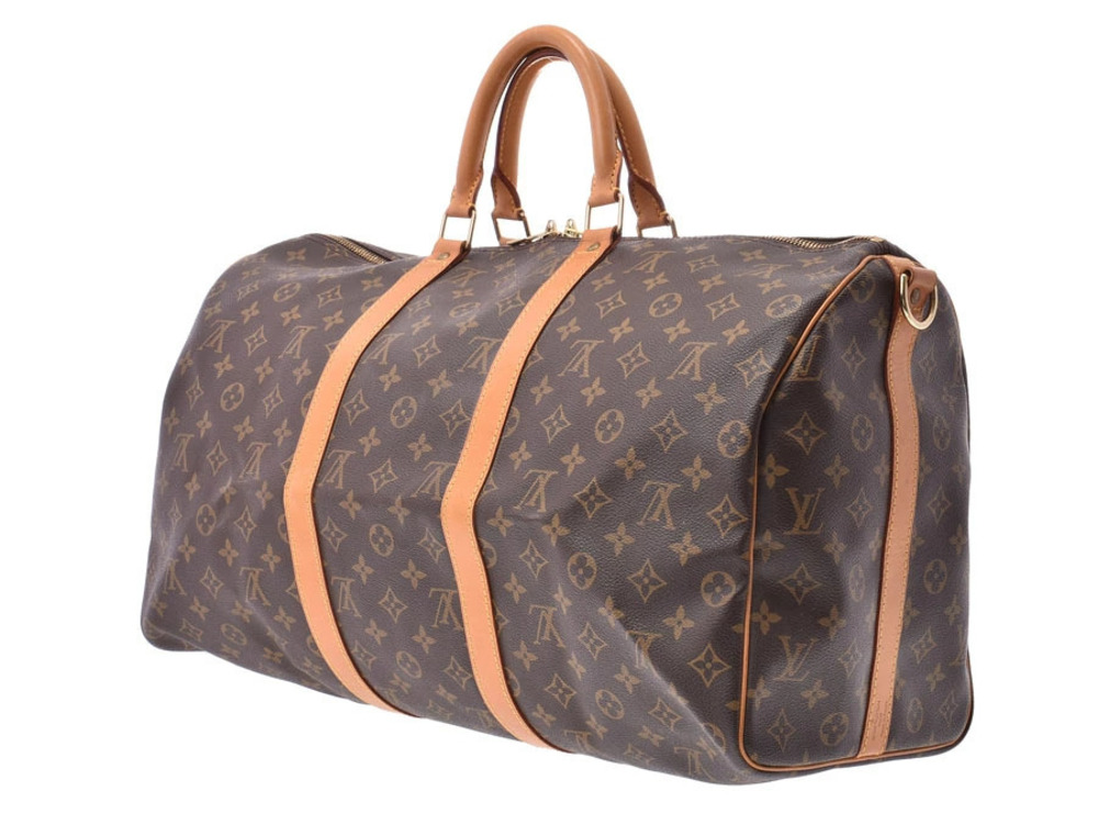 Louis Vuitton Monogram Leather Boston Brown Strap Keepall Bag Bandoulire Brown